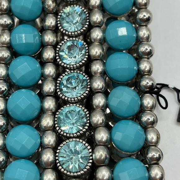 Sparkly Crystal & Blue Wide Stretch Cuff Bracelet Silver-tone Blues 2” wide - Picture 6 of 8